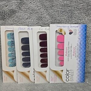 Lot Of 4 Color Street Real Nail Polish Strips Multicolor Glitter Sparkles Retire